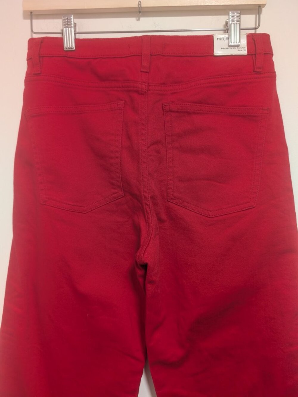 Maje | Pamier Rouge High Rise Wide Leg Jeans In Red - Picture 7 of 12